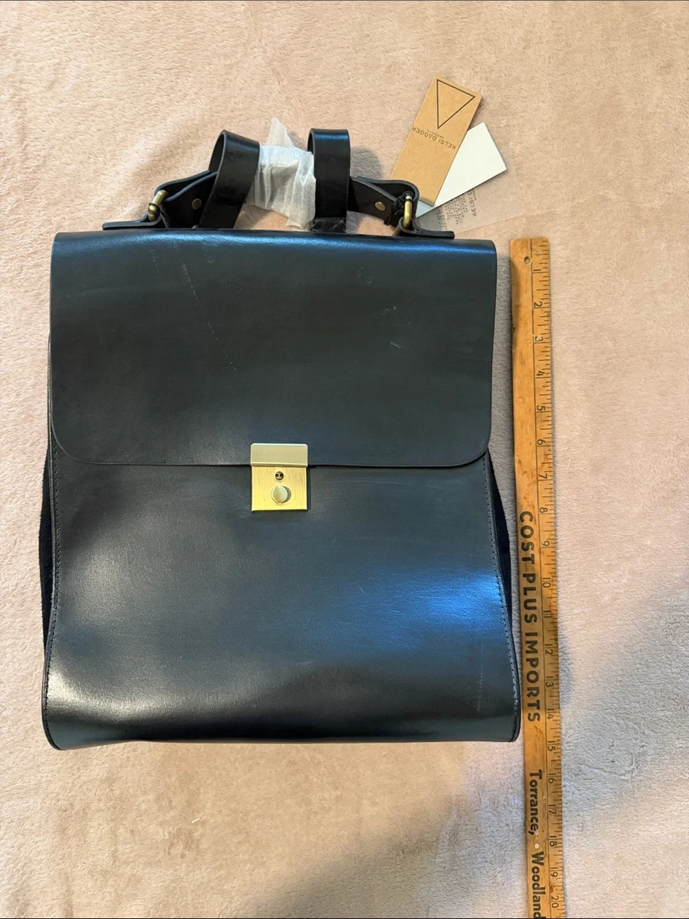 Kelsi Dagger Black Assembly Leather Backpack with Gold-Tone Lock